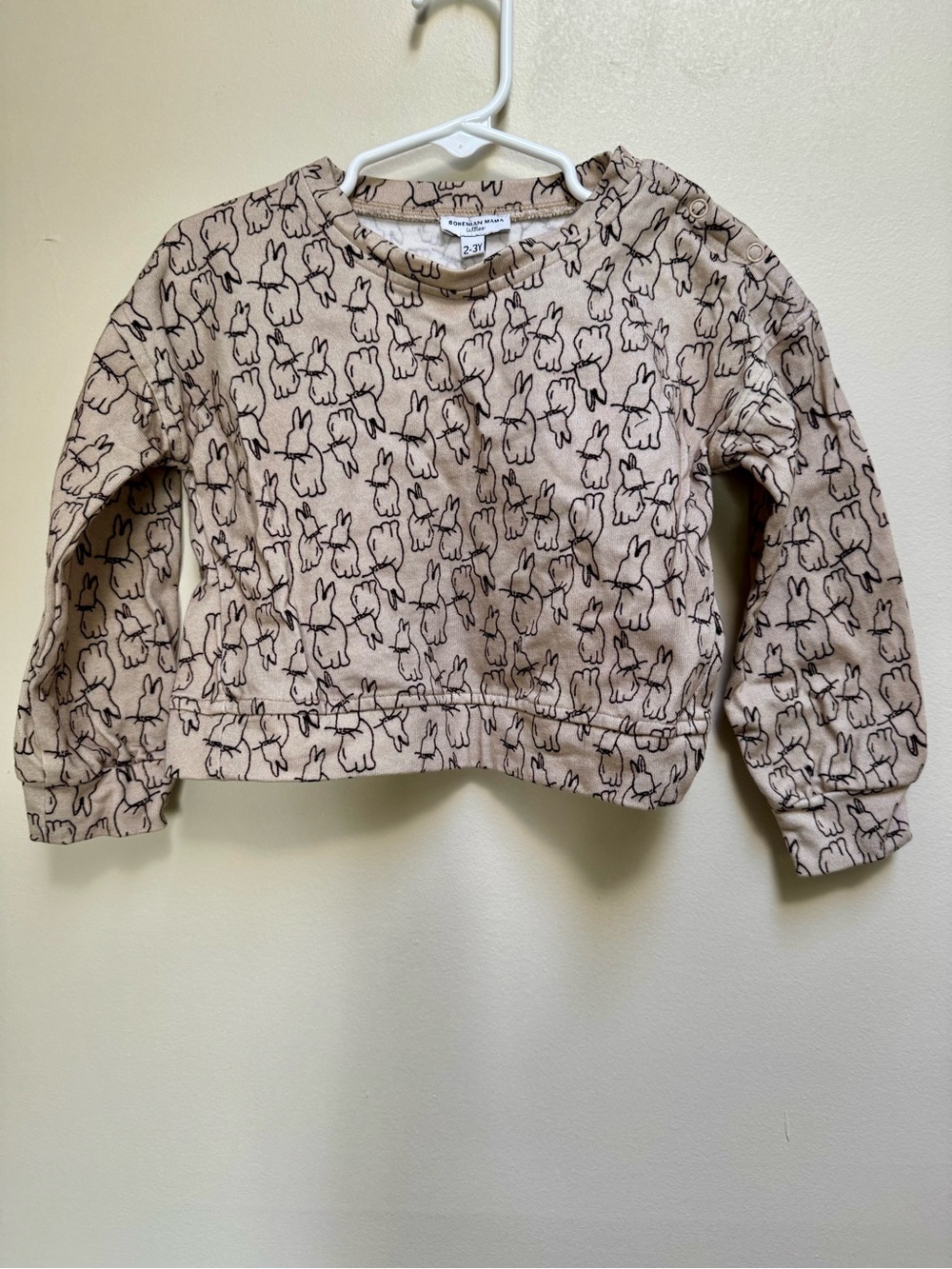 Bohemian Mama Kids Bunny Print Long-Sleeve Top - Beige